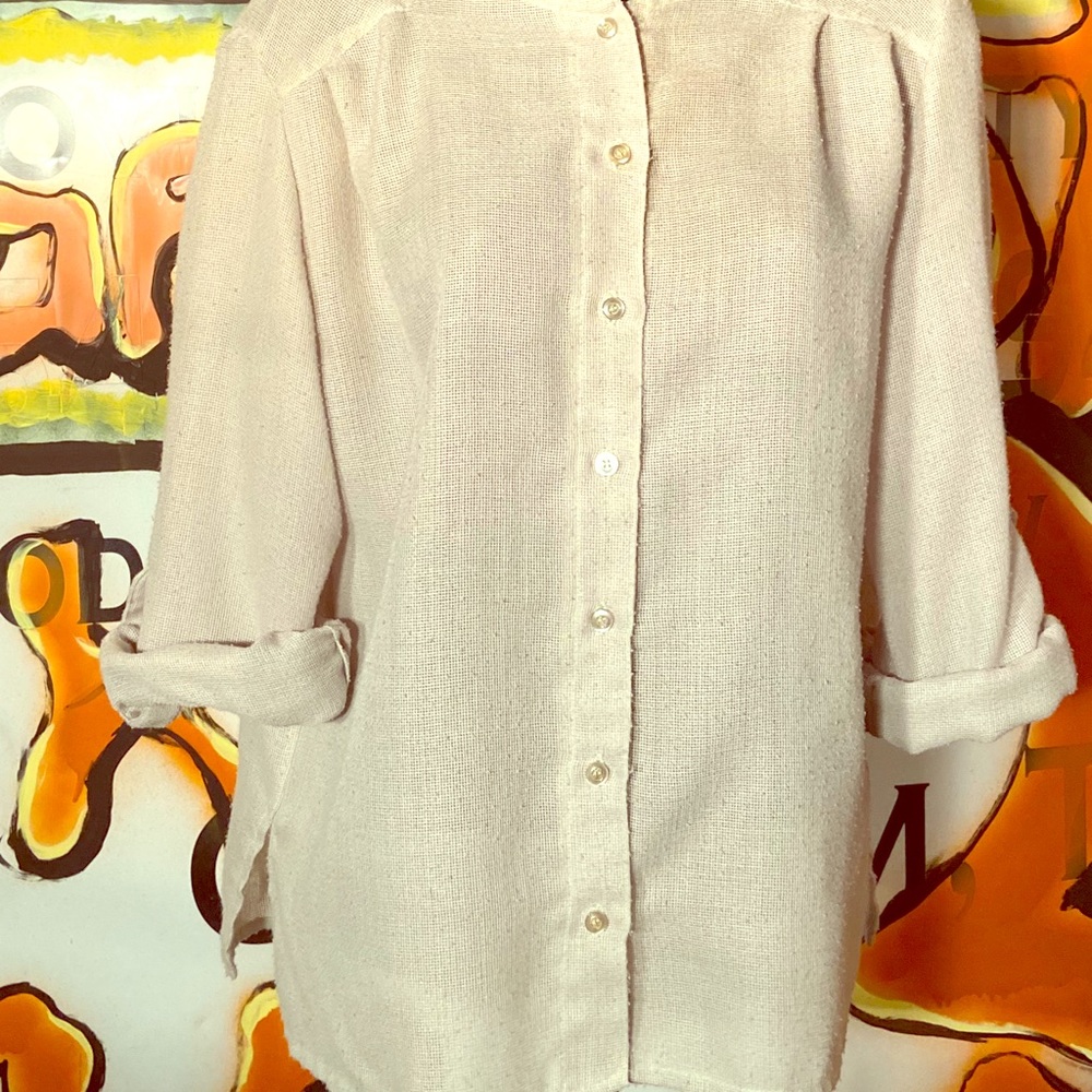 Greyson green weaved button down blouse.